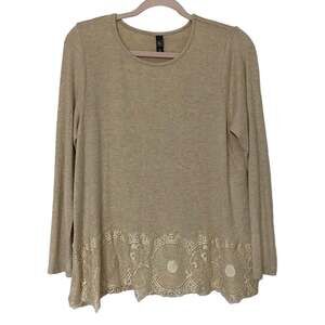 ALYA • Cream Boho Lace Long Sleeve Blouse Top